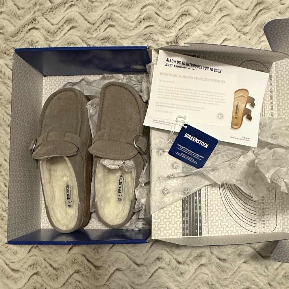 Birkenstock Gray Buckley Shearling Clogs Size 38